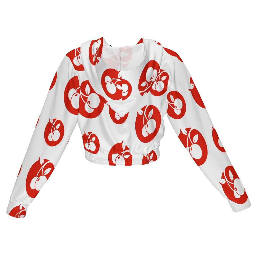 Cherries Women's Chiffon Cropped Jacket Zipper Coat