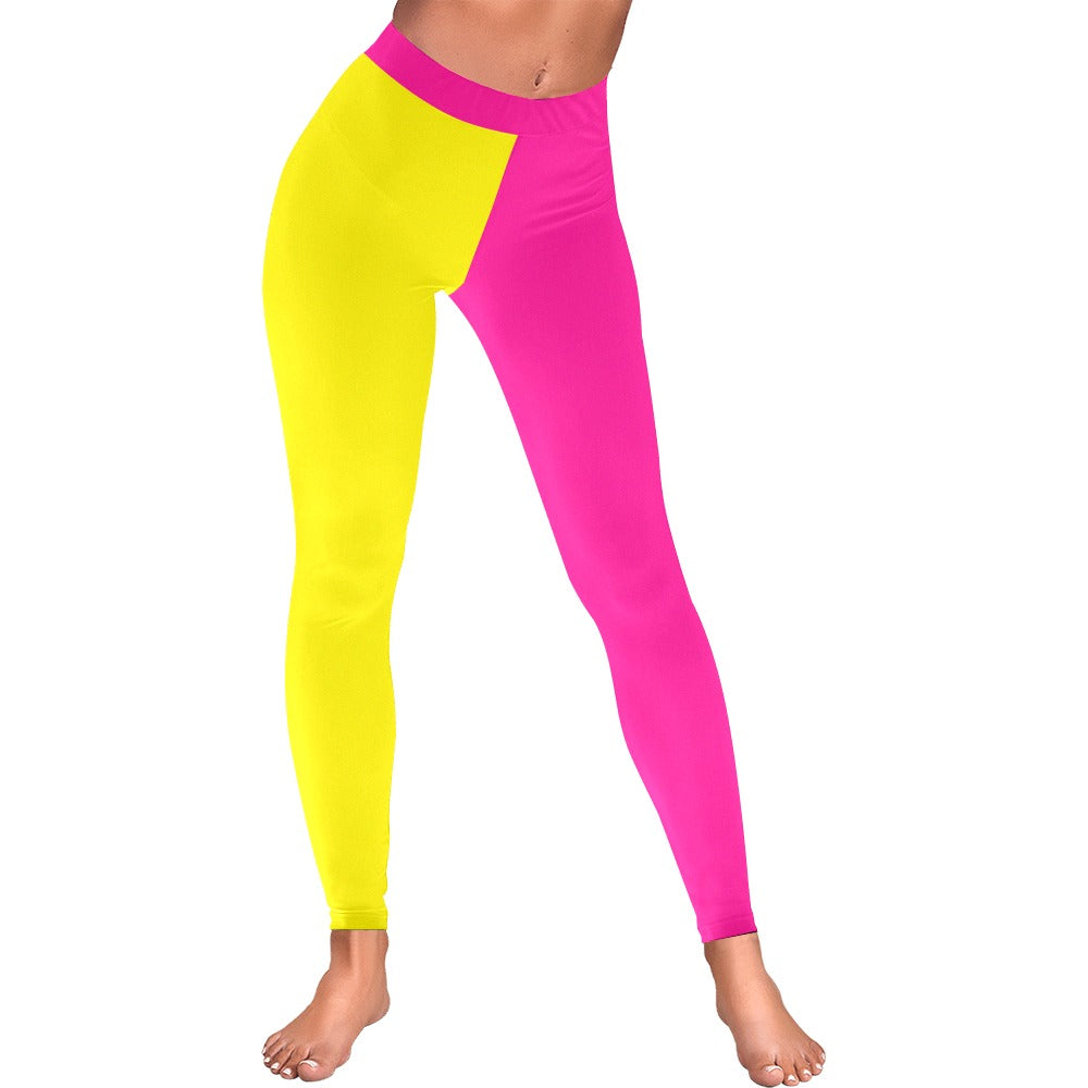 Pink and Yellow Two Tone Highlighter Women's All-Over Low Rise Leggings