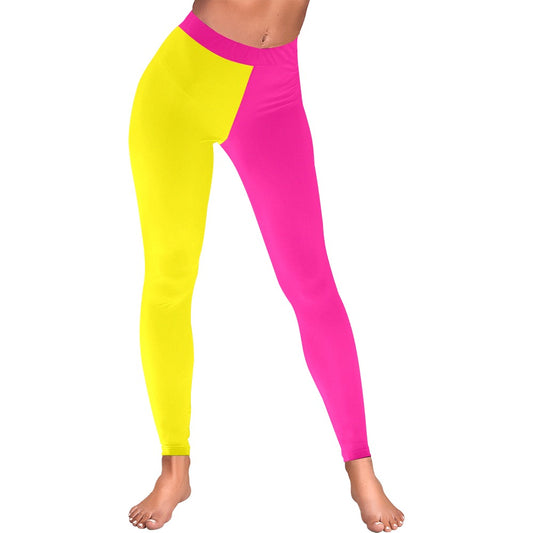 Pink and Yellow Two Tone Highlighter Women's All-Over Low Rise Leggings