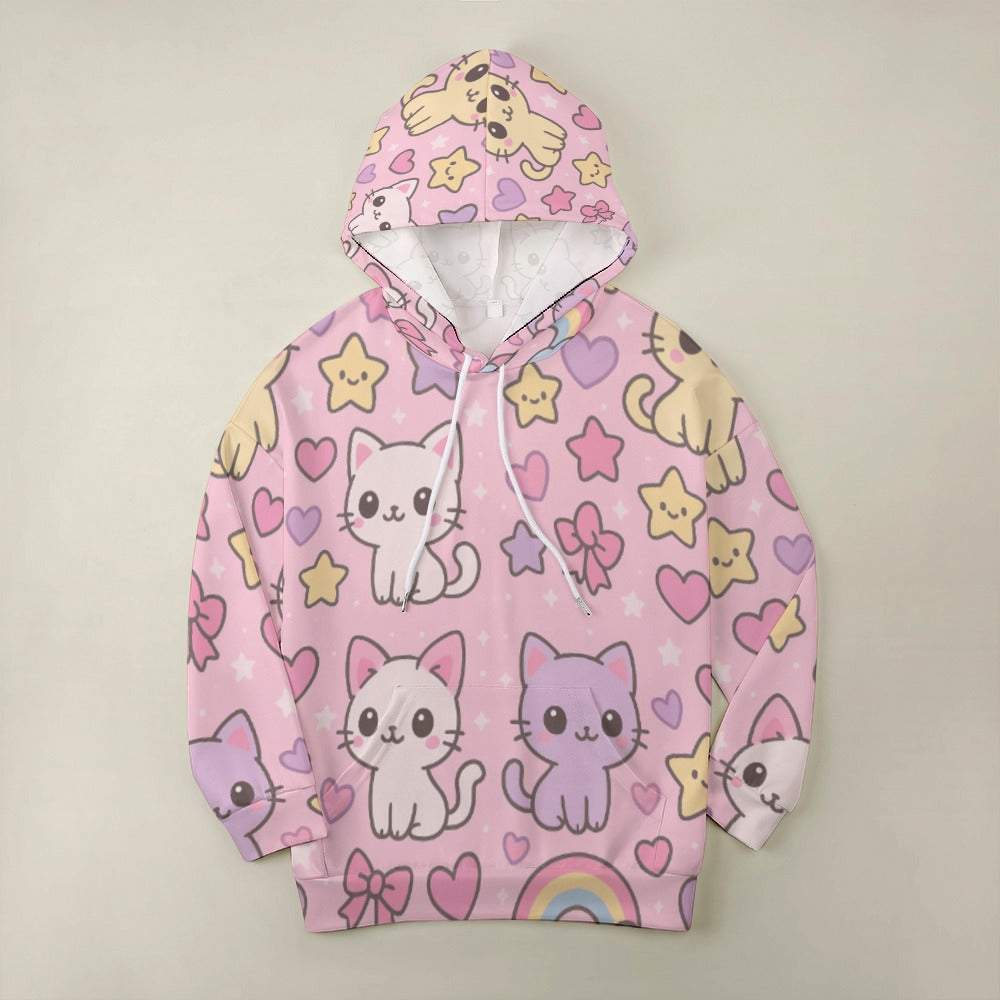 Harajuku Kawaii Cat Rainbow Dropped Sleeve Hoodie