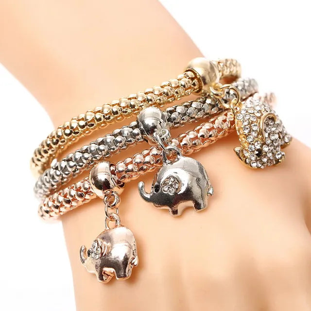 3 Pcs/Set Crystal Owl Heart Charm Bracelets