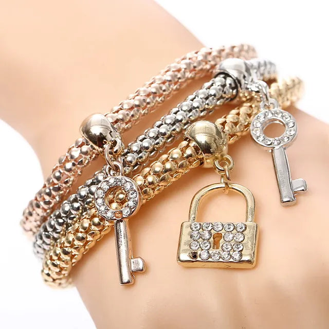 3 Pcs/Set Crystal Owl Heart Charm Bracelets