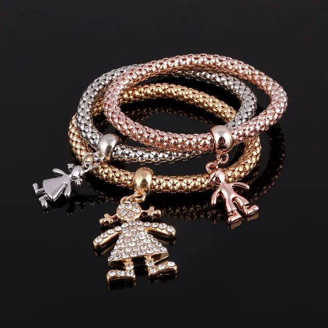 3 Pcs/Set Crystal Owl Heart Charm Bracelets