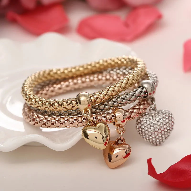 3 Pcs/Set Crystal Owl Heart Charm Bracelets