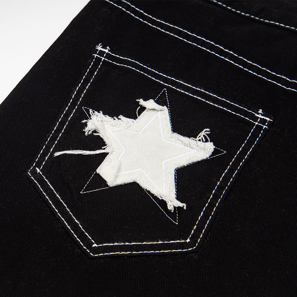 Embroidered Letters Original Color Denim Straight Leg Pants — Harajuku Street Style