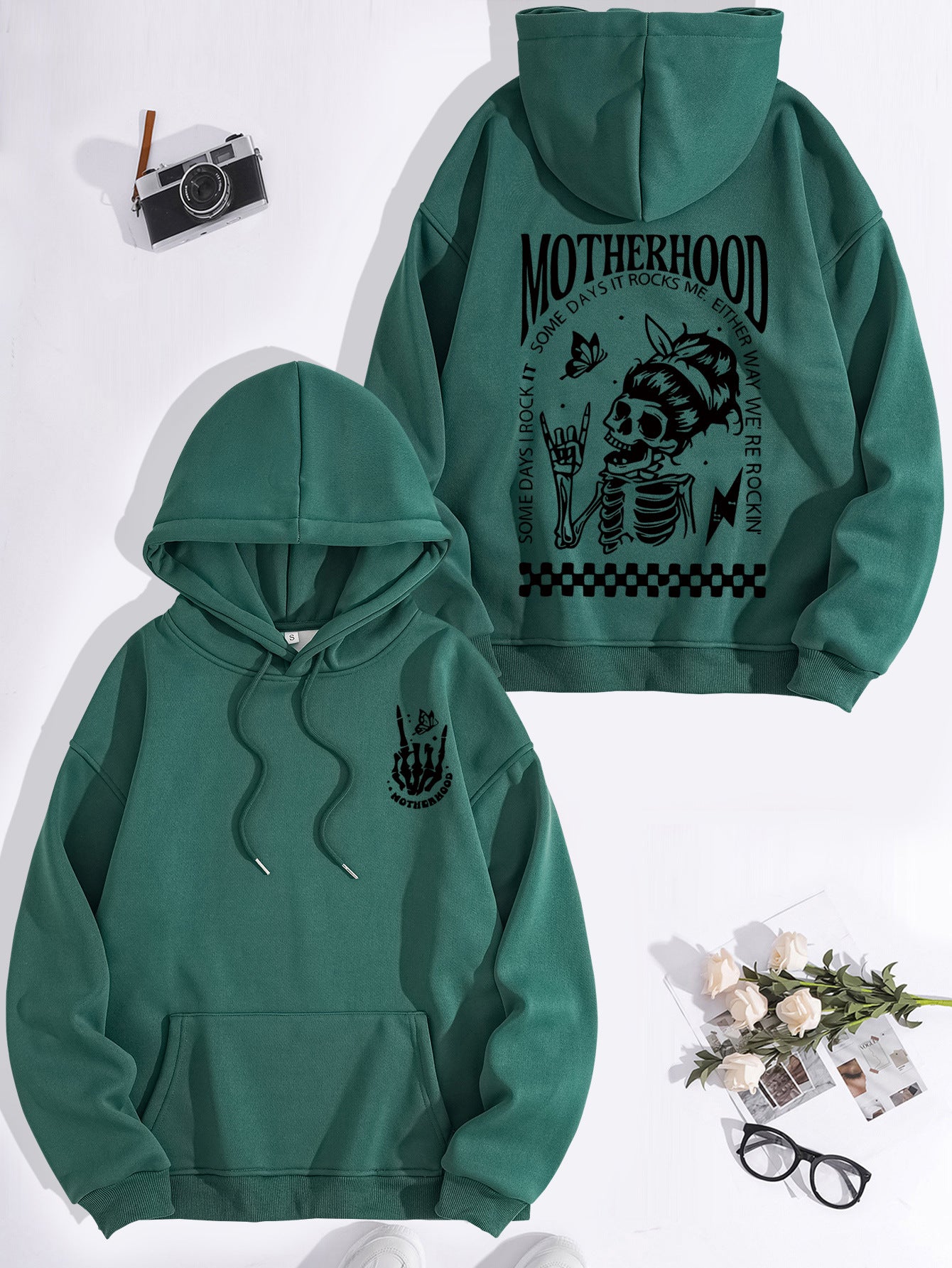 Printed Hoodie with Mother-Themed Pattern