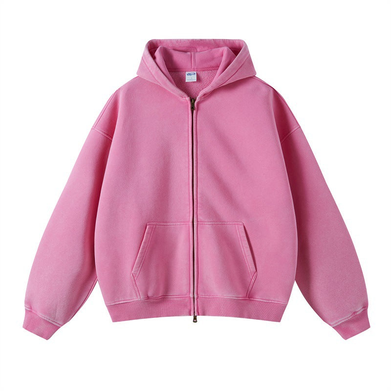 Men's Distressed Fleece Hoodie - Harajuku Style Zipper Sweatshirt