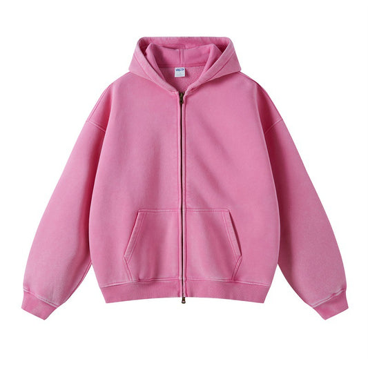 Men's Distressed Fleece Hoodie - Harajuku Style Zipper Sweatshirt
