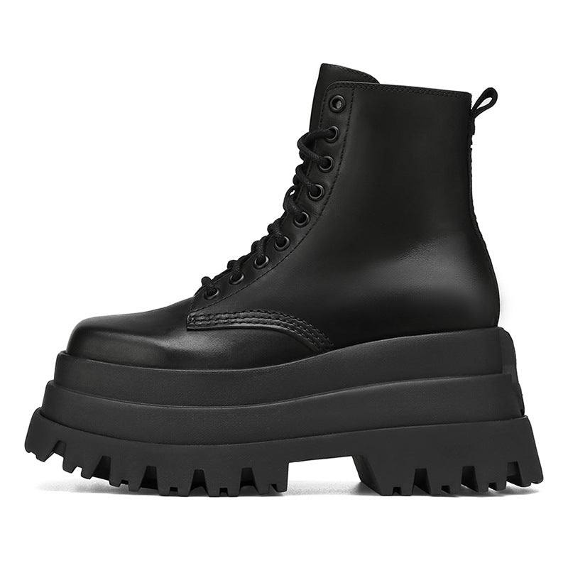Thick Sole Muffin Cross-Lace Boots with Big Round Toe