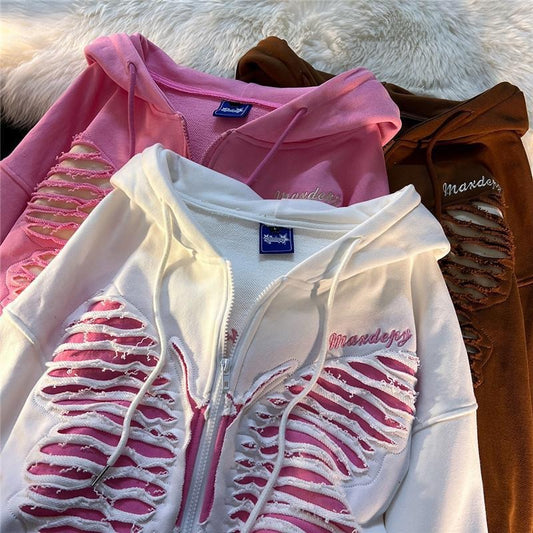 Embroidery Butterfly Cardigan Hoodie - Harajuku Style