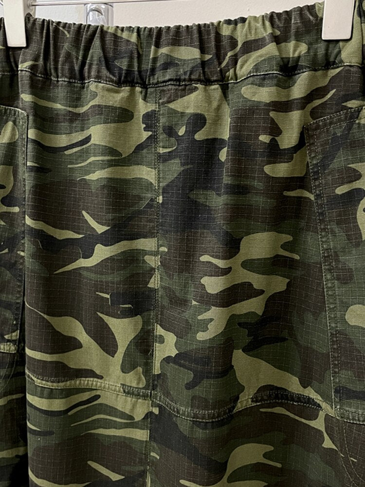 Harajuku Style Camo Midi Skirt - High Waist Colorblock