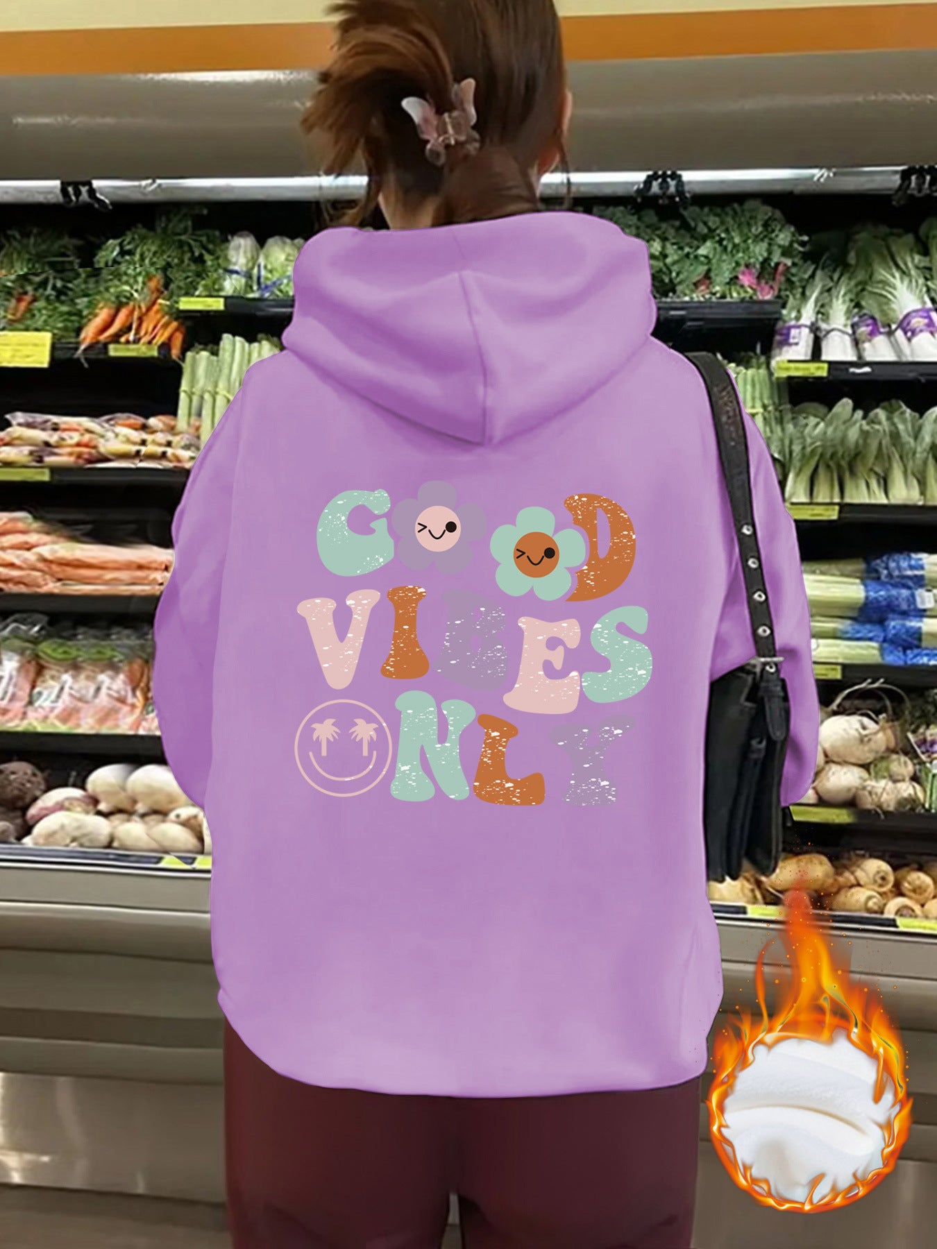 Good Vibes Printed Hoodie Top