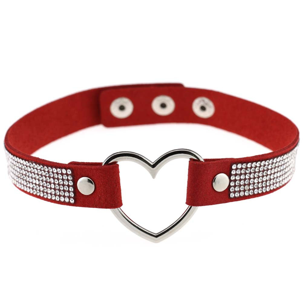 Harajuku Soft Girl Rhinestone Heart Collar Necklace