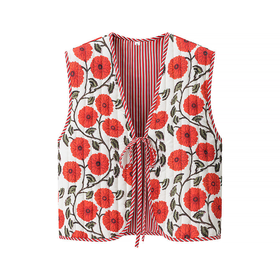 Women's Casual Printed Vest with V-Neck and Loose Fit