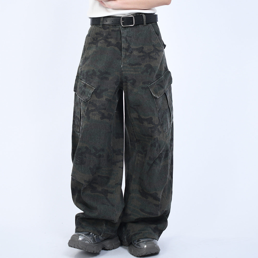 Retro Camouflage Design Curved Knife Jeans