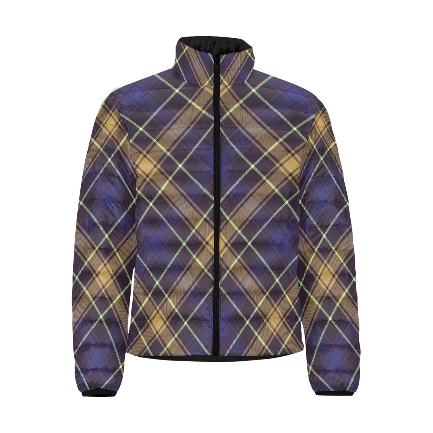 Dark Blue Plaid Men's Lightweight Bomber Jacket