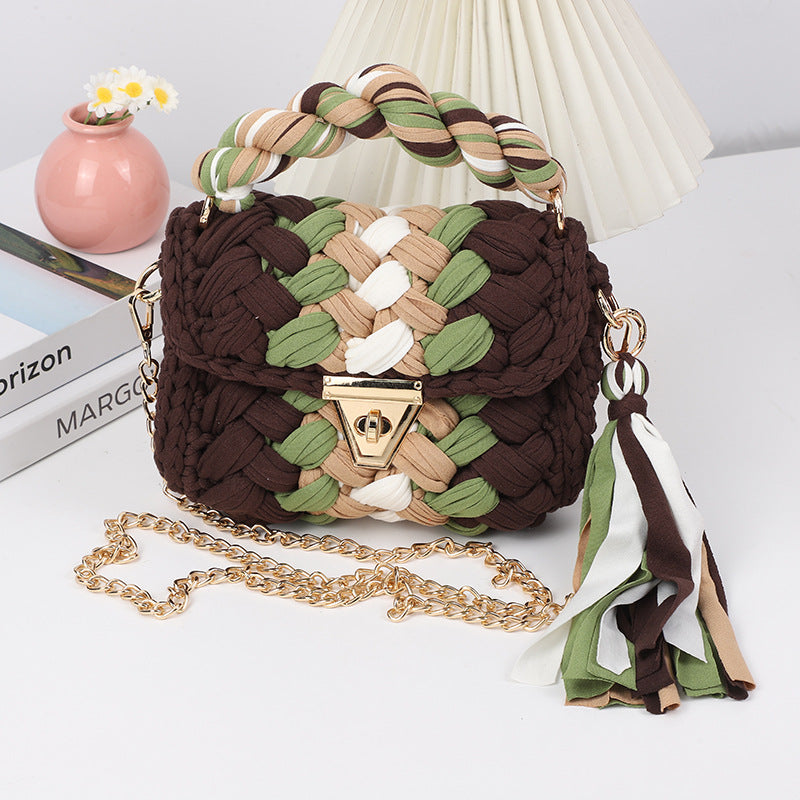 Harajuku Chic Hand-Woven Crossbody Bag with Chain