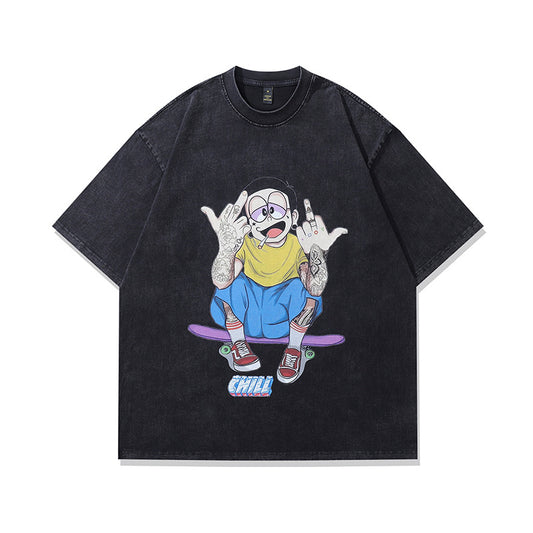 Men's Retro Cartoon Print Loose Fit T-Shirt