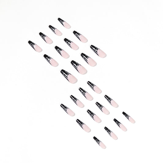 Harajuku Black French Flame False Nails