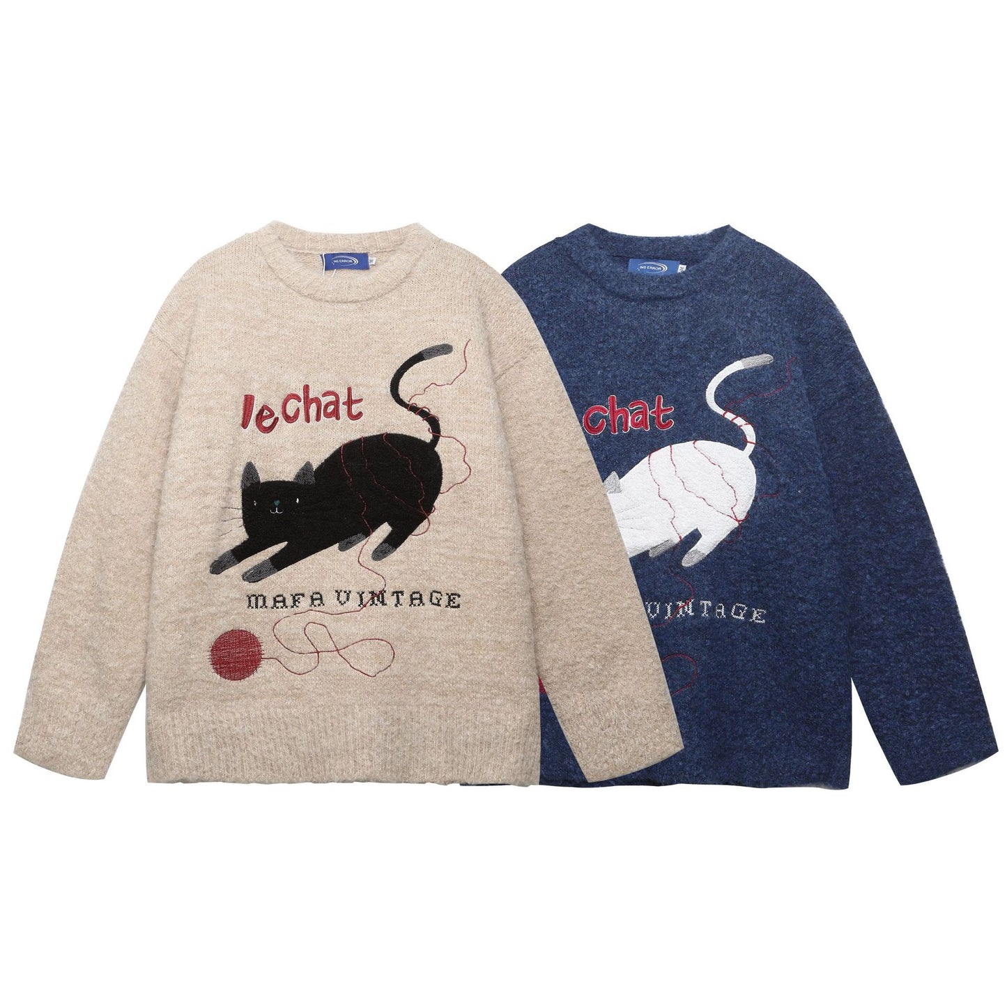Cat Embroidered Knitted Sweatshirt