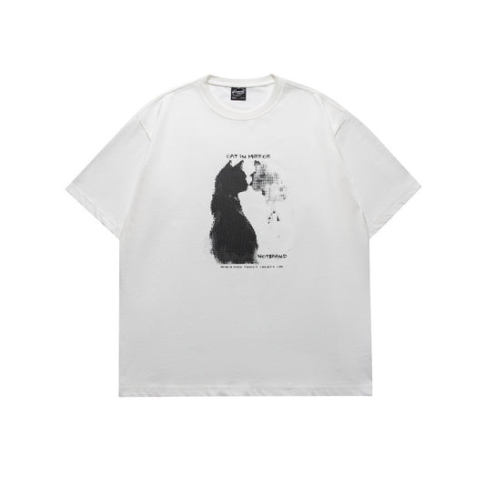Playful Cat Print Loose Fit Short Sleeve T-Shirt