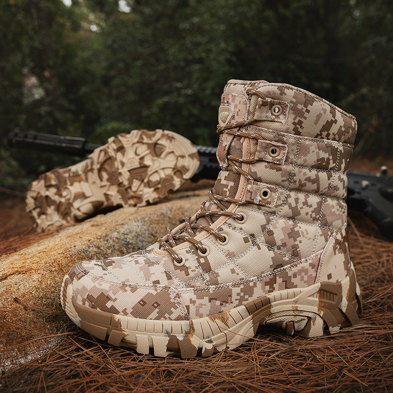 High-Top Outdoor Camouflage Hiking Boots for Men - Training Footwear