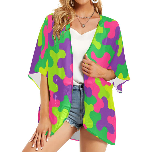 Harajuku Rainbow Camo Kimono Cover Up