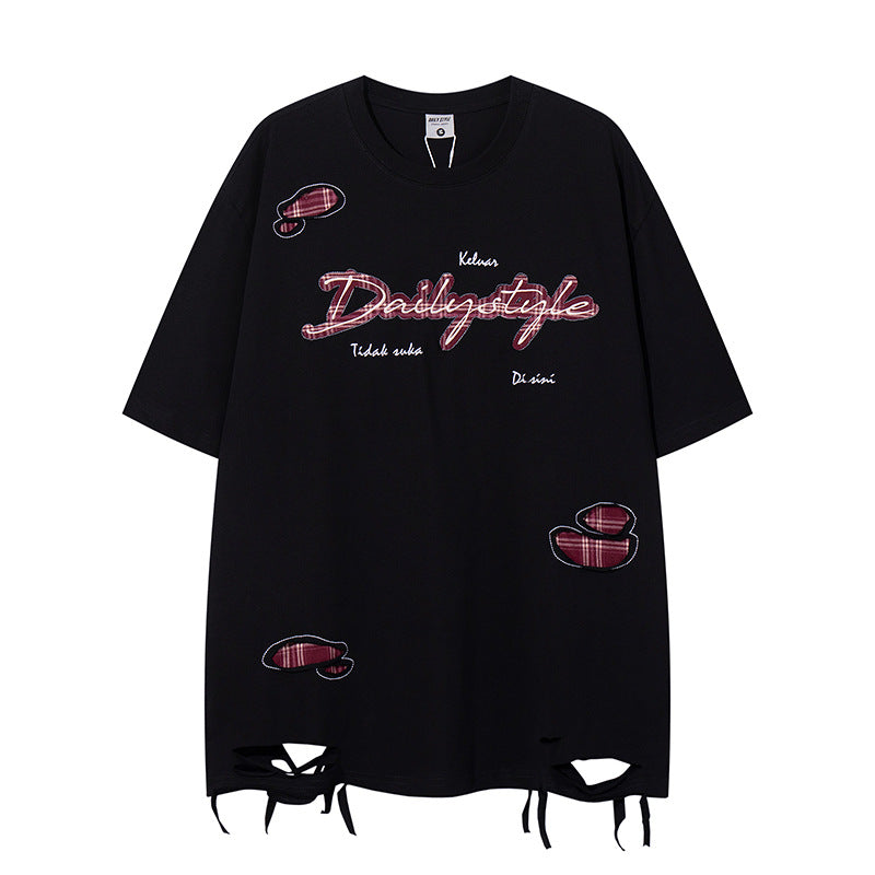 Slashed Design Patchwork Short Sleeve T-Shirt for Men and Women