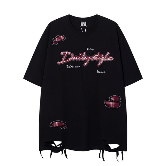 Slashed Design Patchwork Short Sleeve T-Shirt for Men and Women