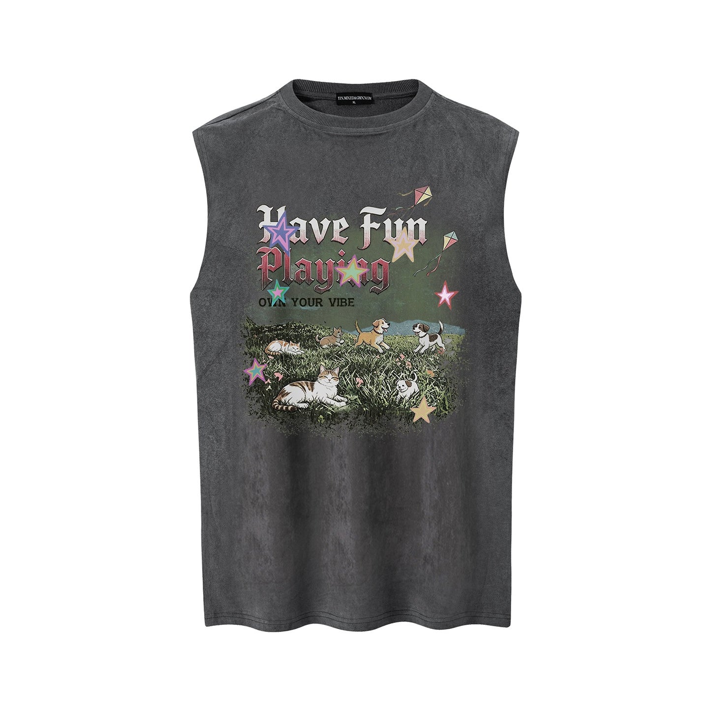 Make Old Cat & Dog Printed Vest — Harajuku Vintage Streetwear Tank
