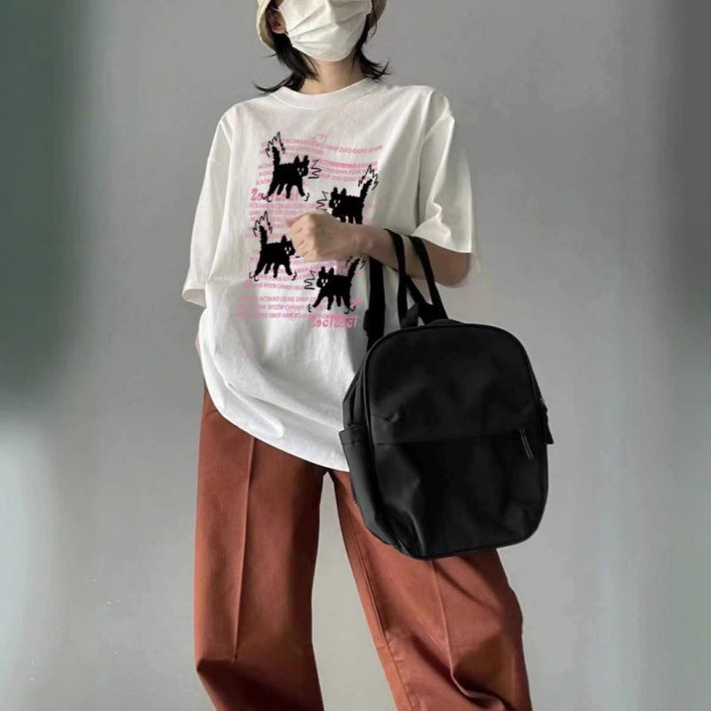 Cat Pattern Round Neck T-shirt — Harajuku Street Style Unisex Loose Fit