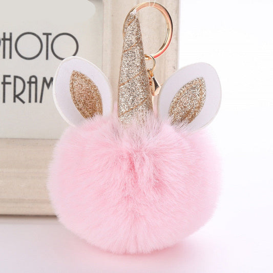 Horse Pom Keychain Artificial Pompoms Rabbit Fur Ball Pompon Key Chain Women Bag Car Keyring Porte Clef Holder Fluffy
