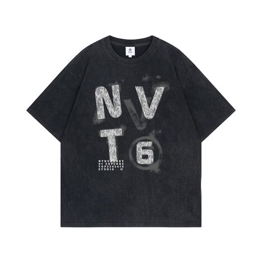 Salt-Washed Lace Letter Print T-Shirt - Unisex Summer Style