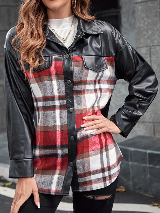 Playful Plaid Long Sleeve Shirt Jacket for Women