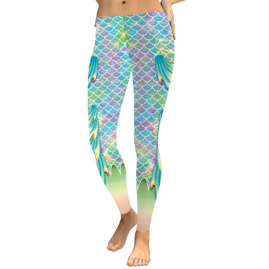 Vivid Mermaid Women Leggings Gradient Fish Scales Digital Print Workout Pants