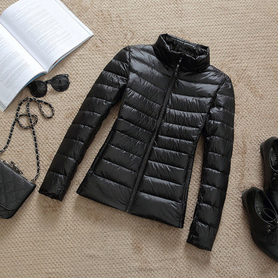 Ultra-Lightweight Slim Down Jacket for Women – Short Hooded Warm White Duck Down Coat