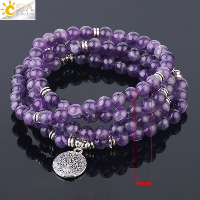 Natural Stone Yoga Healing Bracelet with Tree of Life & Lotus Charms