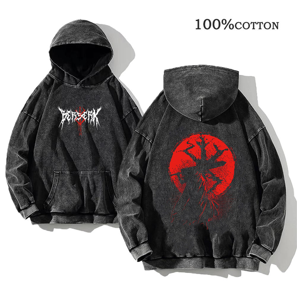 Printed Retro Clothing Cotton Hoodie Casual Washed Hooded Pullover