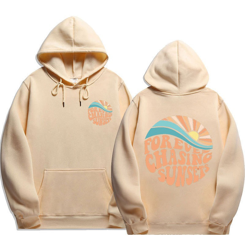 Chasing Sunsets Harajuku Style Cuff Thread Hoodie