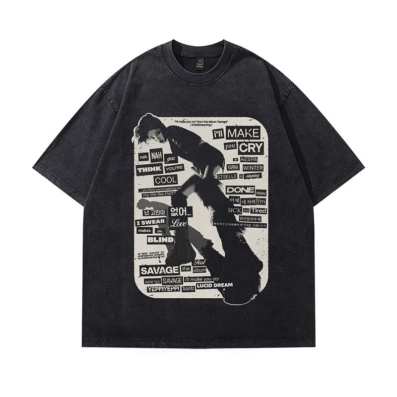 Harajuku Style Printed Heavyweight Cotton Short Sleeve T-Shirt