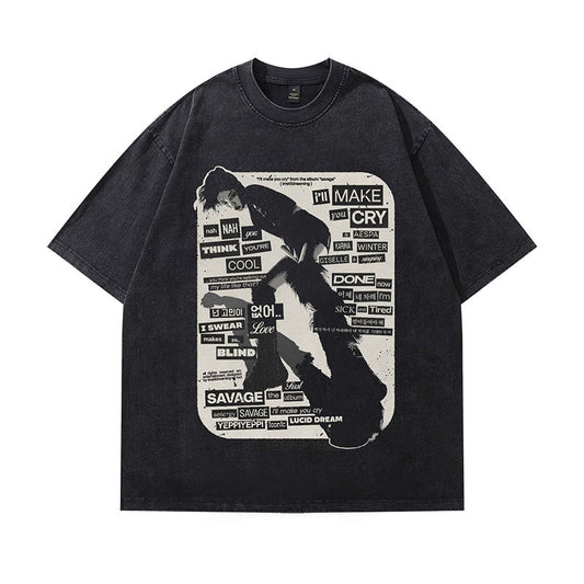 Harajuku Style Printed Heavyweight Cotton Short Sleeve T-Shirt