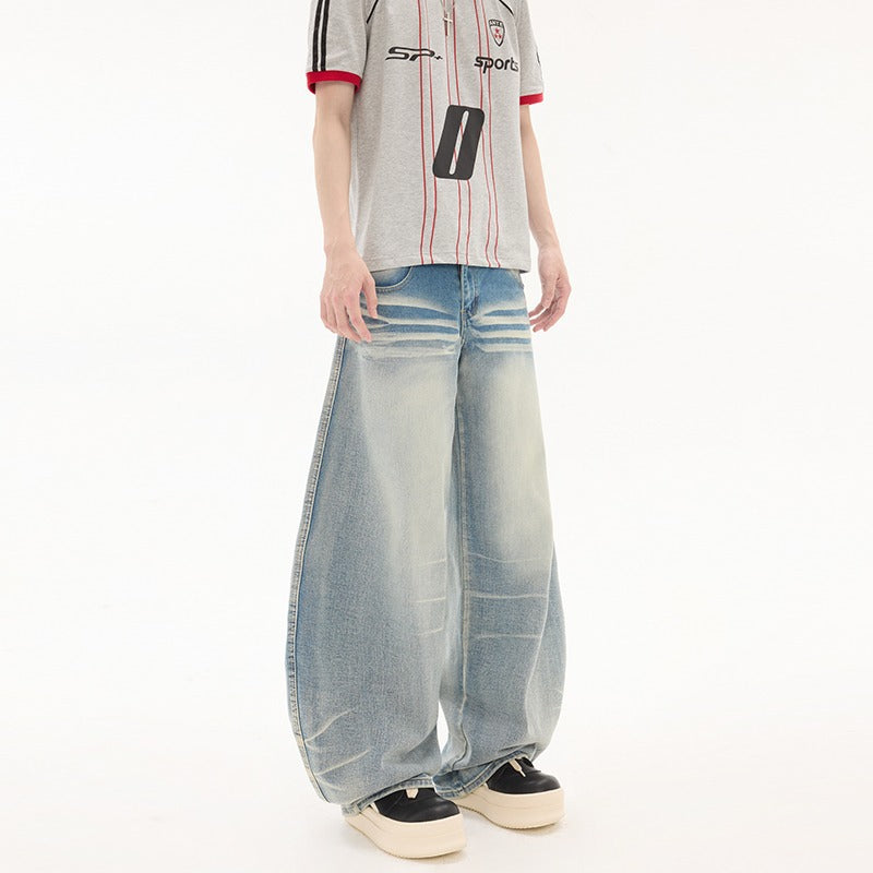 Light Blue Curved Knife Denim Wide Leg Pants