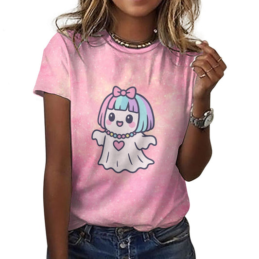 Kawaii Harajuku Ghost Women's 100% Cotton T-Shirt