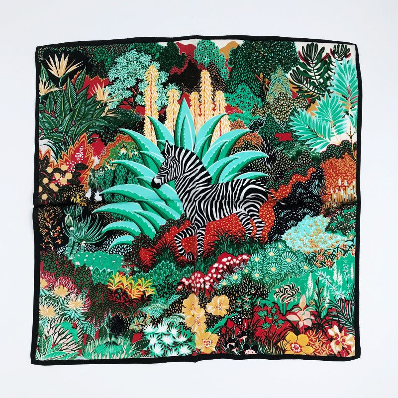 Colorful Floral Striped Zebra Mulberry Silk Scarf