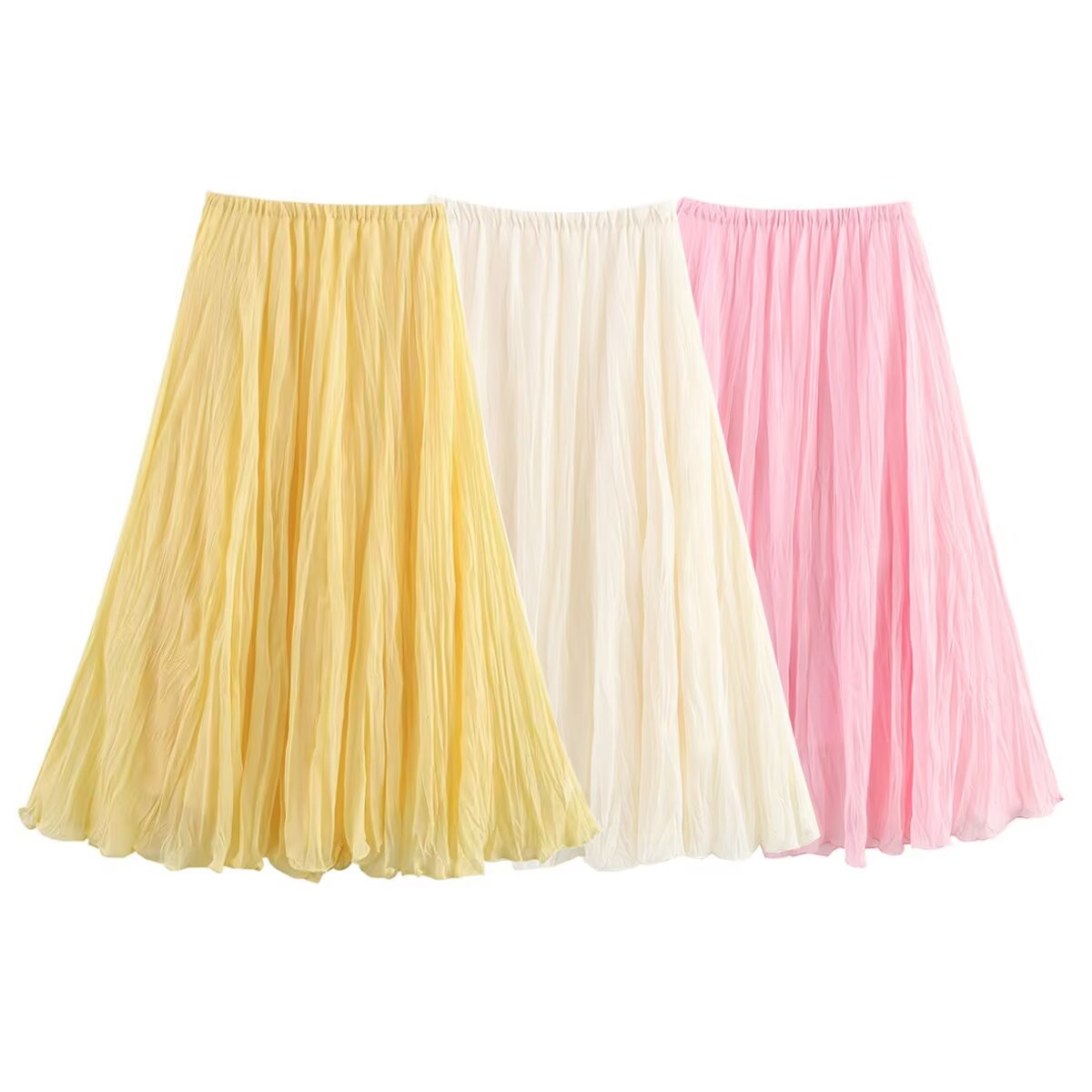 Harajuku Style Elastic Waist Pleated Long Skirt for Women
