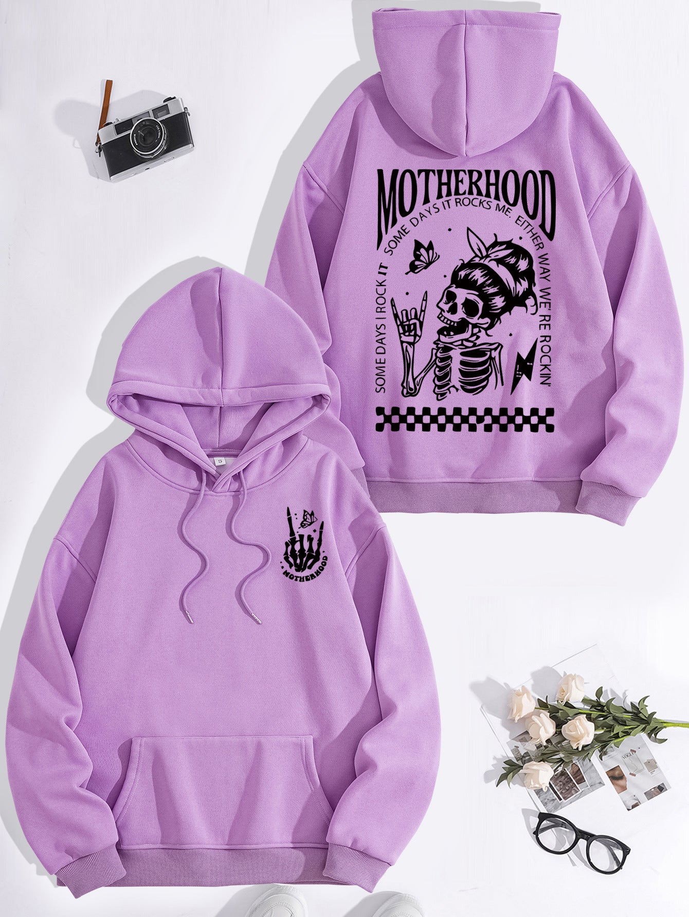 Printed Hoodie with Mother-Themed Pattern