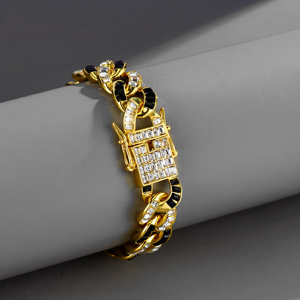 Bold Black Rhinestone Cuban Chain Bracelet & Anklet