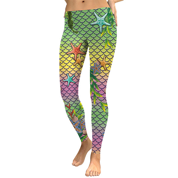 Mermaid Fish Scale Starfish Leggings