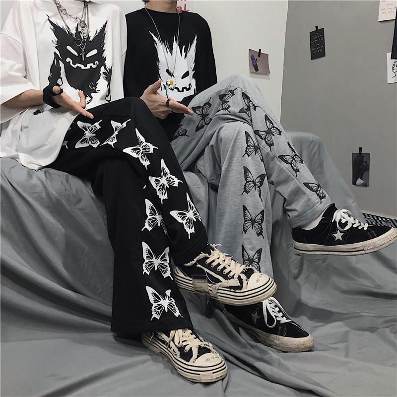 Harajuku Style Butterfly Print Casual Wide Leg Pants