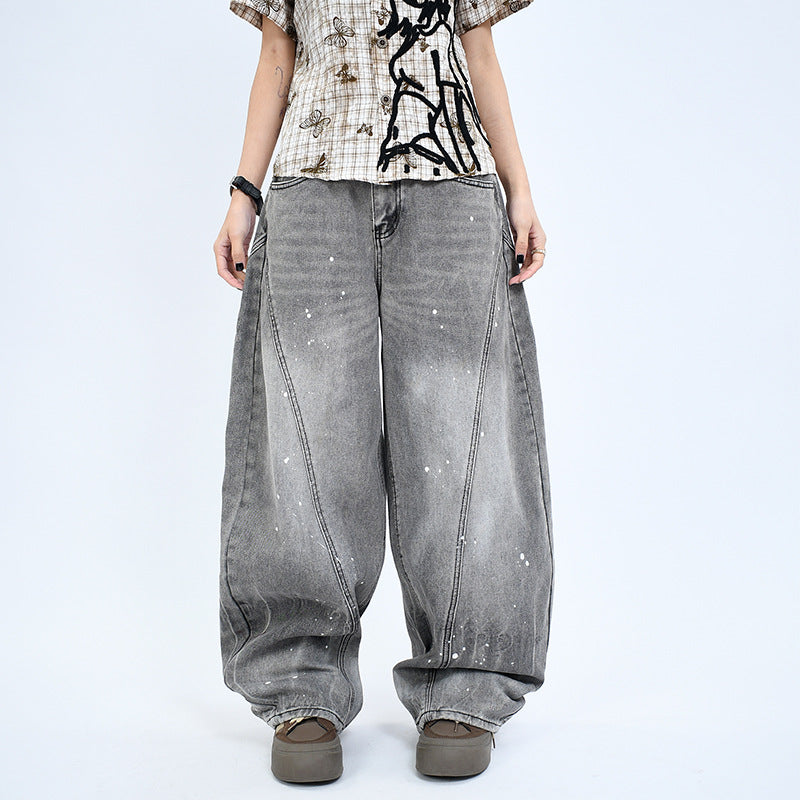 Washed Smoke Gray Splash Denim Pants